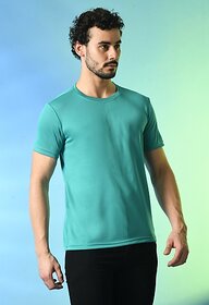 PrintCultr Solid Men Round Neck Polyester Light Blue T-Shirt