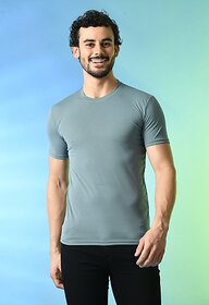 PrintCultr Solid Men Round Neck Polyester Grey T-Shirt