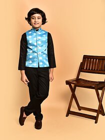 PrintCulture Boys Printed Nehru Jacket (Blue)