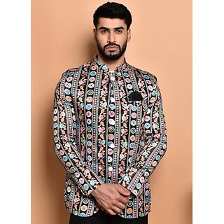 PrintCultr PrintCultr Men Printed Single Breasted Casual Blazer (Black)