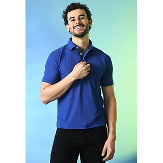 PrintCultr Solid Men Polo Neck Polyester Blue T-Shirt