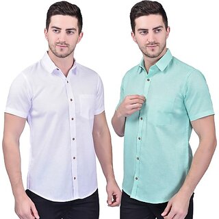 PrintCulture PRINTCULTR Men Regular Fit Solid Curved Collar Festive Shirt (Pack of 2)