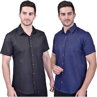 PrintCultr Men Regular Fit Solid Curved Collar Festive Shirt (Pack of 2)