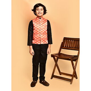 PrintCulture Baby Boys Printed Nehru Jacket (Orange)
