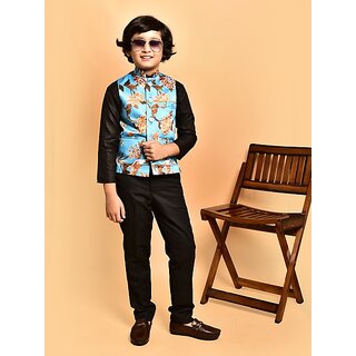 PrintCulture Boys Printed Nehru Jacket (Blue)