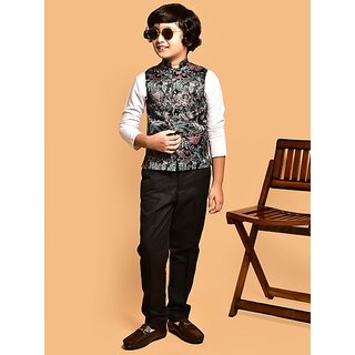 PrintCulture Boys Printed Nehru Jacket (Black)
