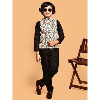 PrintCulture Boys Printed Nehru Jacket (White)