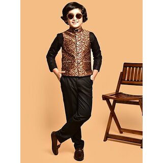PrintCulture Boys Printed Nehru Jacket (Brown)
