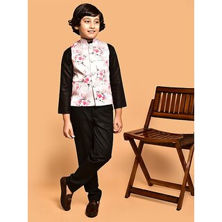 PrintCulture Boys Printed Nehru Jacket (Pink)