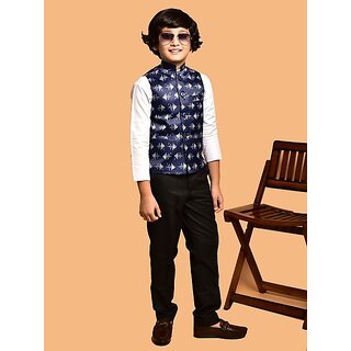 PrintCulture Boys Printed Nehru Jacket (Navy Blue)