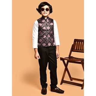 PrintCulture Boys Printed Nehru Jacket (Brown)