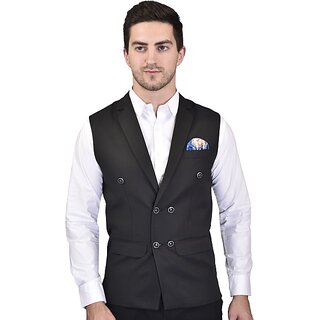 PrintCulture Men Solid Black Cotton Blend Nehru Jacket