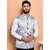 PrintCulture Men Printed Silver Cotton Blend Nehru Jacket