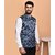PrintCulture Men Printed Blue Cotton Blend Nehru Jacket