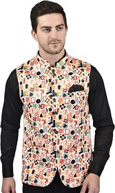 PrintCulture Men Printed Multicolor Cotton Blend Nehru Jacket