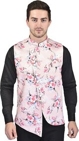 PrintCulture Men Printed Pink Cotton Blend Nehru Jacket