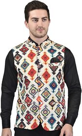 PrintCulture Men Solid Multicolor Cotton Blend Nehru Jacket
