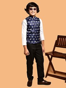 PrintCultr Boys Printed Nehru Jacket (Pack of 2, Navy Blue)