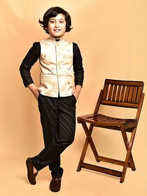 PrintCultr Boys Printed Nehru Jacket (Pack of 2, Beige)