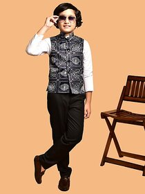 PrintCultr Boys Printed Nehru Jacket (Pack of 2, Black)