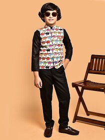 PrintCultr Boys Printed Nehru Jacket (Pack of 2, Beige)