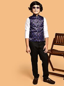 PrintCultr Boys Printed Nehru Jacket (Pack of 2, Black, Blue)