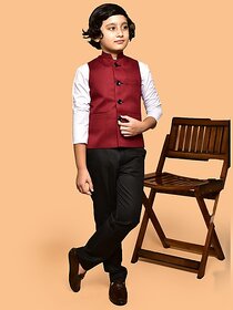 PrintCultr Boys Solid Nehru Jacket (Pack of 2, Maroon)
