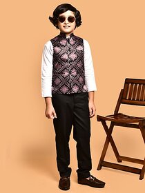 PrintCultr Boys Printed Nehru Jacket (Pack of 2, Brown)