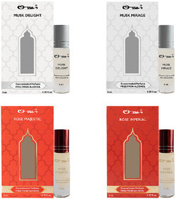 Ossa Musk Delight  Mirage, Rose Majestic  Imperial Unisex Concentrated Perfums Alcohol Free Attar Combo (Pack of 4)