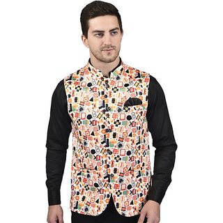 PrintCulture Men Printed Multicolor Cotton Blend Nehru Jacket