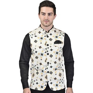 PrintCulture Men Printed Multicolor Cotton Blend Nehru Jacket