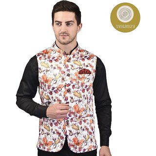 PrintCulture Men Floral Multicolor Cotton Blend Nehru Jacket