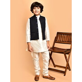 PrintCultr Boys Festive & Party Kurta, Waistcoat and Pyjama Set (White)