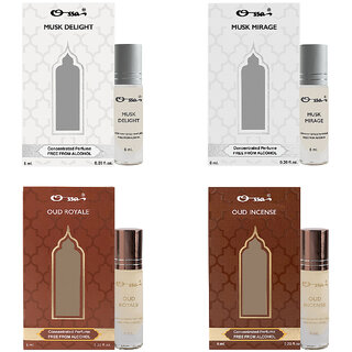 Ossa Musk Delight  Mirage, Oud Royale  Incense Unisex Concentrated Perfums Alcohol Free Attar Combo (Pack of 4)