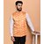 PrintCulture Men Printed Orange Cotton Blend Nehru Jacket