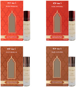 Ossa Rose Majestic And Imperial, Oud Vanilla And Luxuria Unisex Concentrated Perfums Alcohol Free Attar Combo Pack of 4