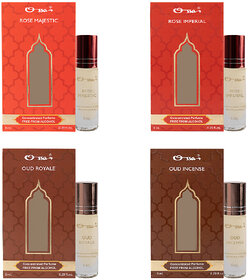 Ossa Rose Majestic And Imperial, Oud Royale And Incense Unisex Concentrated Perfums Alcohol Free Attar Combo (Pack of 4)