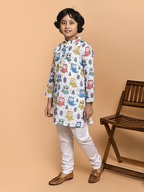 PrintCultr Boys Festive & Party Kurta and Pyjama Set (White)
