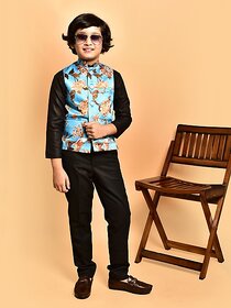 PrintCultr Boys Printed Nehru Jacket (Blue)