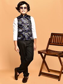 PrintCultr Boys Printed Nehru Jacket (Black)