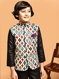 PrintCultr Boys Printed Nehru Jacket (Beige)