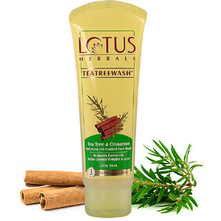 Lotus Herbals Teatreewash Face Wash  with Tea Tree Oil  Cinnamon  Anti Acne  Oil Control  For Oily Skin  80ml
