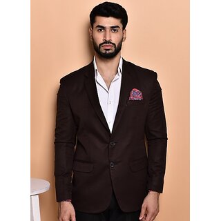 PrintCultr Solid Mandarin Festive & Wedding Men Blazer (Brown)