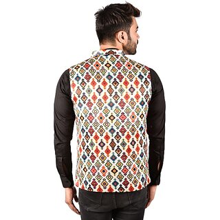 PrintCultr Men Printed Nehru Jacket (Multicolor)