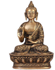 Sambhaav The Sacred Blessing of Peace Seated Brass Lord Buddha with Closed Eyes (7 Inch)
