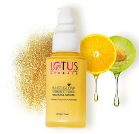 Lotus Herbals Whiteglow Vitamin C And Gold Radiance Face Serum  For Dull  Dry Skin  Brightening  Hydrating 30Ml