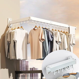Sole Module Wall Mounted Foldable Clothes Drying Rack, 18 Hooks, White