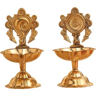 Sambhaav Divine Brass Shankh Chakra 2 Diya Set for Spiritual Illumination