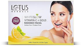 Lotus Herbals Whiteglow Vitamin C + Gold Radiance 4 In 1 Facial KitParaben FreeHelps Reduce Dark Spots  57G
