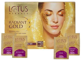 Lotus Herbals Radiant Gold Facial Kit  37g, 24K Gold Leaves for Glowing Skin, Suitable for All Skin Types